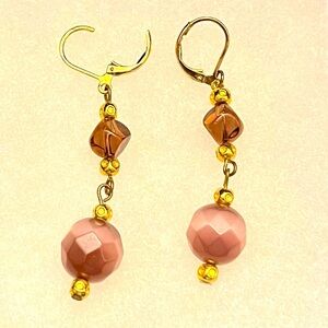 Estate Gold and Pink Dangle Earrings Beaded Minimalist Elegant Classic VTG Gift
